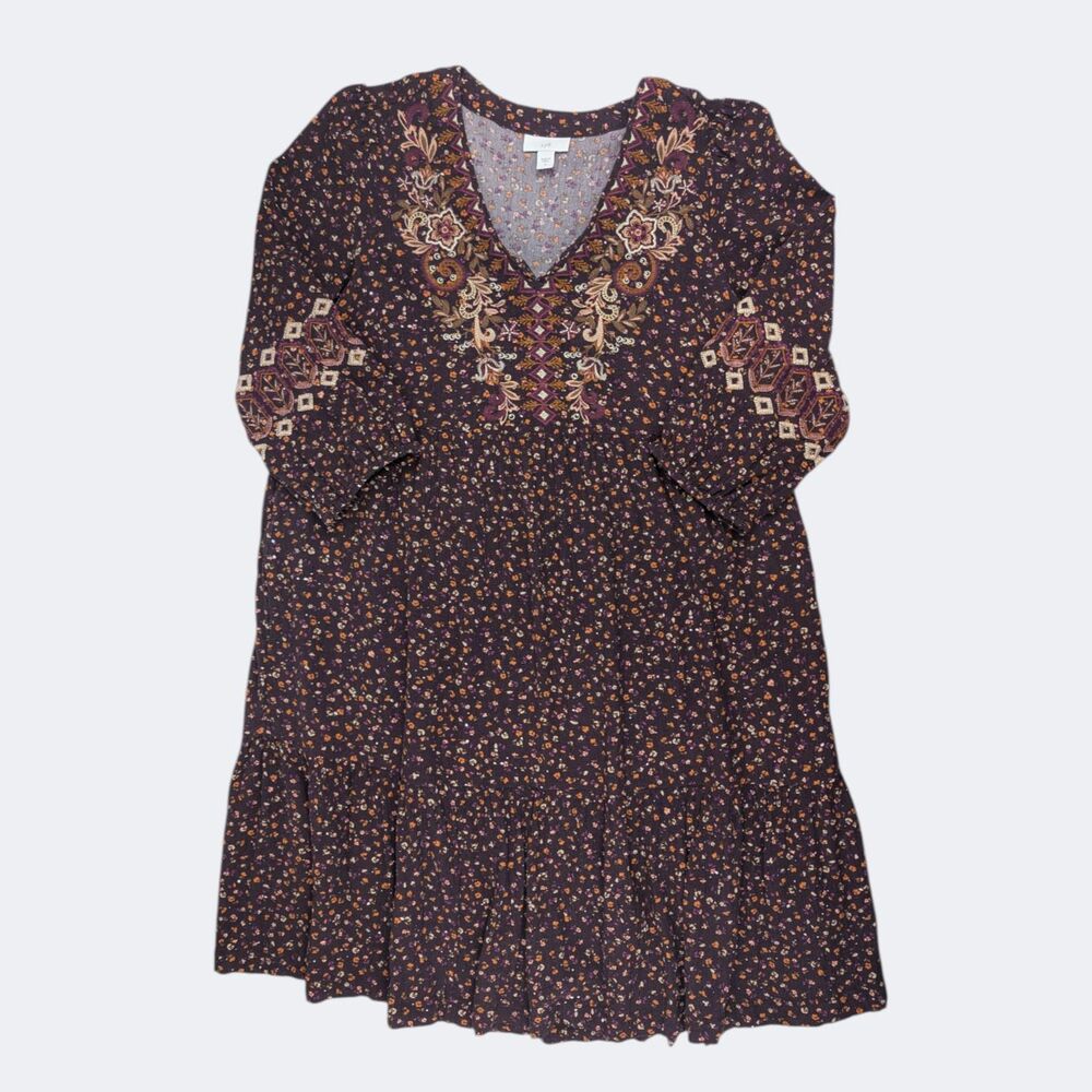 J Jill Sonoma Embroidered Floral Swing Dress Womens S Boho Babydoll